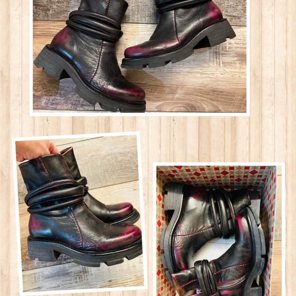 A.S.98 Black and Burgundy Ankle Boots Linder